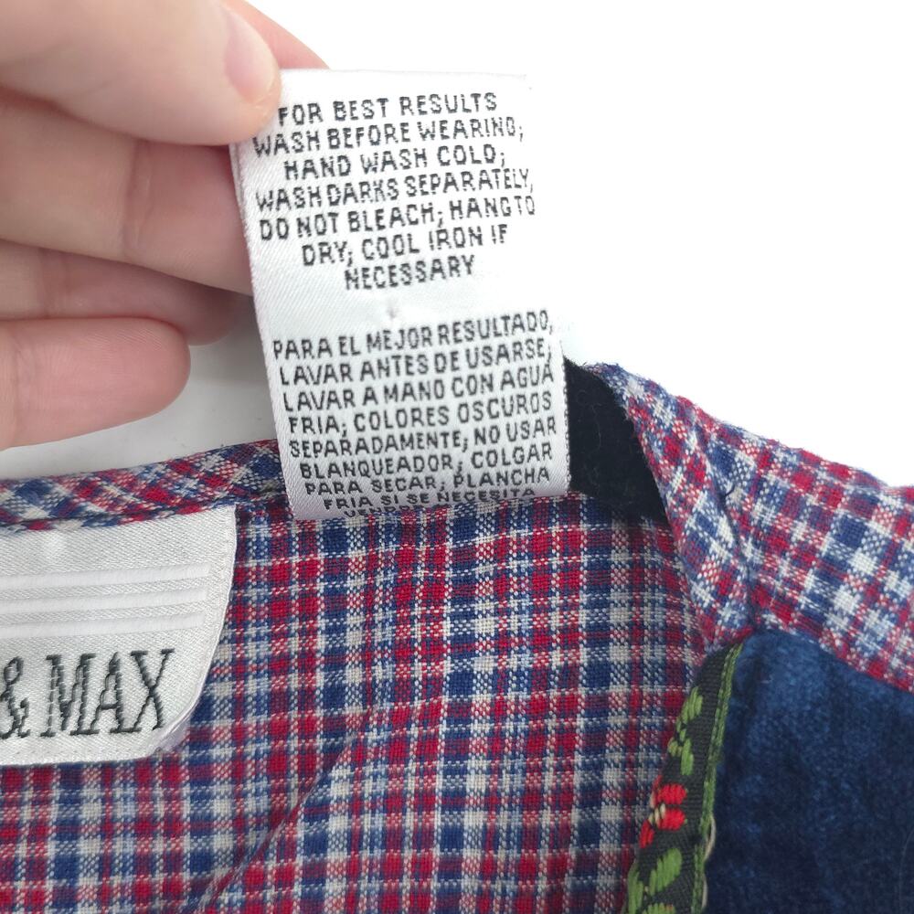 Vintage Casey&Max Cottagecore Quilt Velvet Sewn Floral Plaid Button Down Vest L - Picture 7 of 10